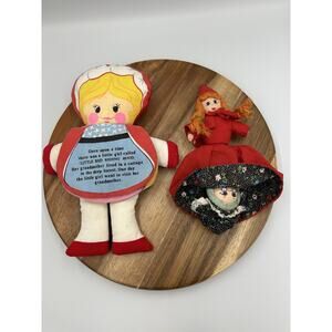 Vintage Handmade Cloth Doll Blue Gingham Dress Lace Trim 10” Sarah Montjoy